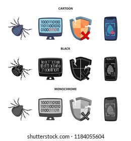 Vector design of virus and secure logo. Set of virus and cyber stock vector illustration.