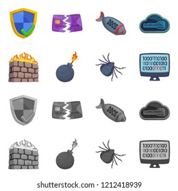 Vector design of virus and secure logo. Collection of virus and cyber vector icon for stock.
