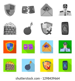 Vector design of virus and secure logo. Set of virus and cyber vector icon for stock.