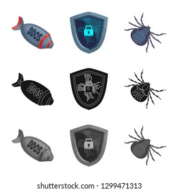 Vector design of virus and secure logo. Collection of virus and cyber stock symbol for web.