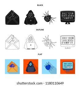 Vector design of virus and secure sign. Set of virus and cyber stock vector illustration.
