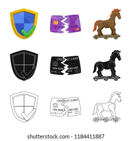 Vector design of virus and secure sign. Collection of virus and cyber stock vector illustration.