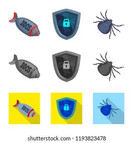 Vector design of virus and secure sign. Collection of virus and cyber stock symbol for web.