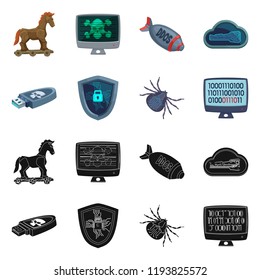 Vector design of virus and secure sign. Set of virus and cyber stock symbol for web.