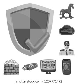 Vector design of virus and secure sign. Set of virus and cyber vector icon for stock.