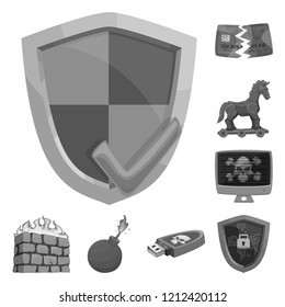 Vector design of virus and secure sign. Collection of virus and cyber stock vector illustration.