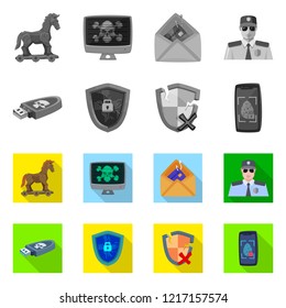 Vector design of virus and secure sign. Collection of virus and cyber vector icon for stock.