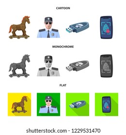 Vector design of virus and secure sign. Collection of virus and cyber vector icon for stock.
