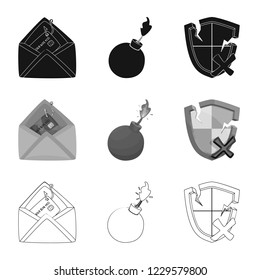 Vector design of virus and secure sign. Collection of virus and cyber vector icon for stock.