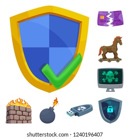 Vector design of virus and secure sign. Collection of virus and cyber stock symbol for web.