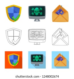 Vector design of virus and secure sign. Collection of virus and cyber stock symbol for web.