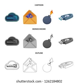 Vector design of virus and secure sign. Set of virus and cyber stock vector illustration.
