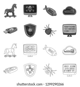 Vector design of virus and secure sign. Set of virus and cyber vector icon for stock.
