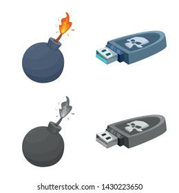 Vector design of virus and secure sign. Collection of virus and cyber stock vector illustration.
