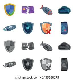 Vector design of virus and secure sign. Collection of virus and cyber stock vector illustration.