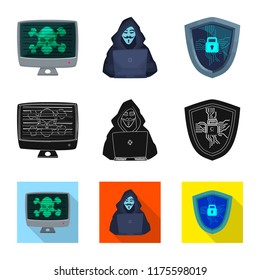 Vector design of virus and secure symbol. Set of virus and cyber stock symbol for web.