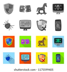 Vector design of virus and secure symbol. Set of virus and cyber vector icon for stock.