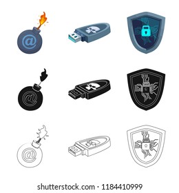 Vector design of virus and secure symbol. Collection of virus and cyber stock vector illustration.