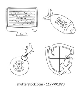 Vector design of virus and secure symbol. Set of virus and cyber stock symbol for web.