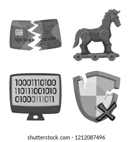Vector design of virus and secure symbol. Set of virus and cyber stock symbol for web.