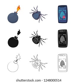 Vector design of virus and secure symbol. Collection of virus and cyber vector icon for stock.