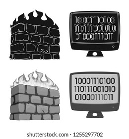 Vector design of virus and secure symbol. Set of virus and cyber stock vector illustration.