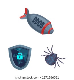 Vector design of virus and secure symbol. Collection of virus and cyber stock vector illustration.