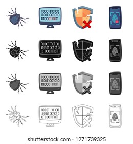 Vector design of virus and secure symbol. Collection of virus and cyber stock symbol for web.