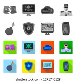 Vector design of virus and secure symbol. Collection of virus and cyber vector icon for stock.