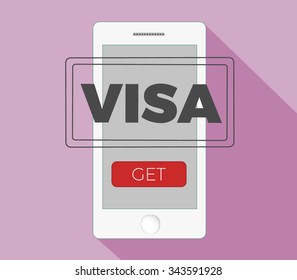 vector design of visa receiving with modern smartphone on flat background.