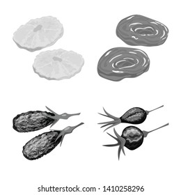 Vector design of vitamin  and nature  symbol. Set of vitamin  and dried  stock symbol for web.