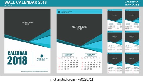 Vector Design Of Wall Calendar Template For 2018 With Place For Your Picture. 2 Months Per Page