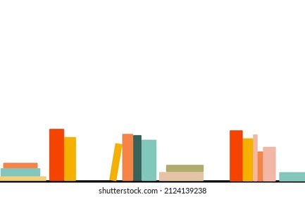 Vector design of wall shelves with various books. Time to read. A set of books, literature, dictionaries, notebooks and encyclopedias. Color flat illustration on an isolated white background.