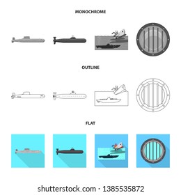 Vector design of war  and ship logo. Collection of war  and fleet vector icon for stock.