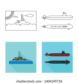 Vector design of war  and ship logo. Set of war  and fleet stock symbol for web.