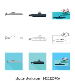 Vector design of war  and ship logo. Set of war  and fleet stock vector illustration.