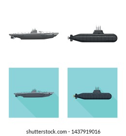 Vector design of war and ship logo. Set of war and fleet stock symbol for web.