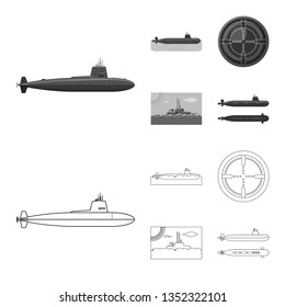 Vector design of war  and ship sign. Set of war  and fleet stock vector illustration.