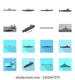 Vector design of war  and ship sign. Collection of war  and fleet stock symbol for web.
