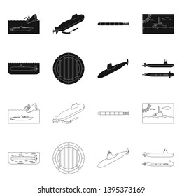 Vector design of war  and ship sign. Set of war  and fleet stock symbol for web.