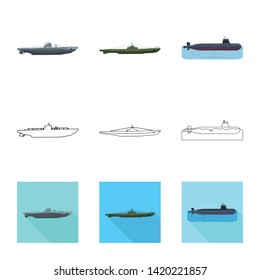 Vector design of war  and ship sign. Collection of war  and fleet stock symbol for web.