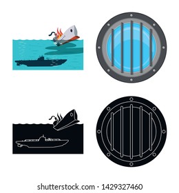 Vector design of war and ship sign. Collection of war and fleet stock symbol for web.