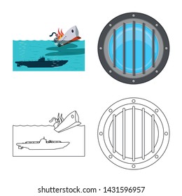 Vector design of war and ship sign. Collection of war and fleet stock symbol for web.