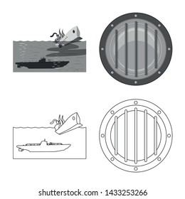 Vector design of war and ship sign. Set of war and fleet stock vector illustration.