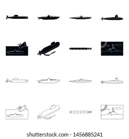 Vector design of war and ship signs. Collection of war and fleet stock vector illustration.