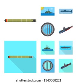 Vector design of war  and ship symbol. Set of war  and fleet stock symbol for web.