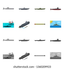 Vector design of war  and ship symbol. Set of war  and fleet stock symbol for web.