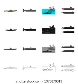 Vector design of war  and ship symbol. Collection of war  and fleet vector icon for stock.