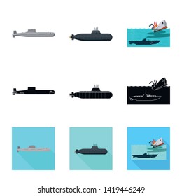 Vector design of war  and ship symbol. Set of war  and fleet stock vector illustration.