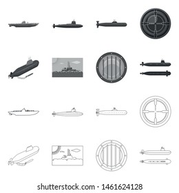 Vector design of war and ship symbol. Collection of war and fleet stock vector illustration.